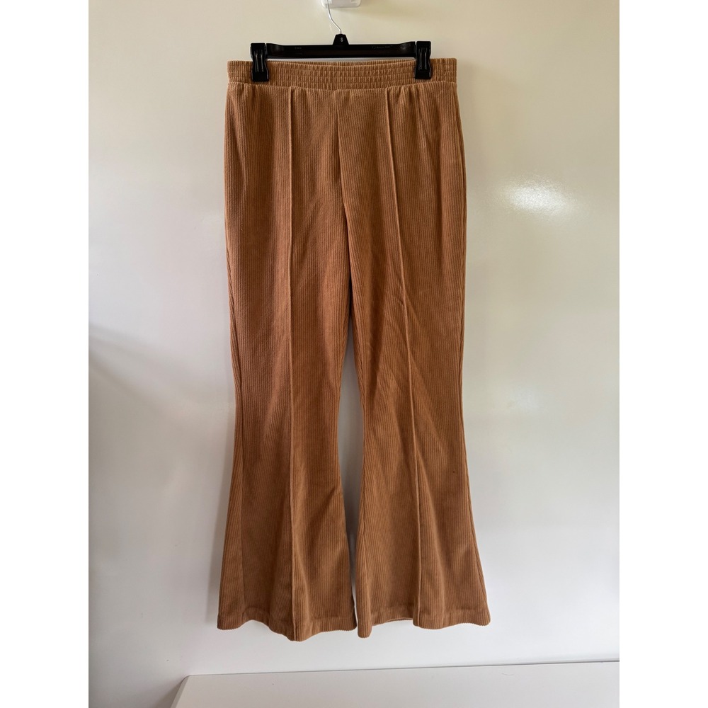 Aerie Corduroy High Waisted Flare Pants Camel Brown Pintuck Size M Short